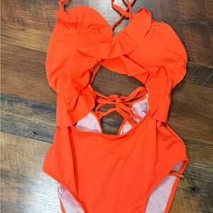Vibrant Orange Cutout Swimsuit